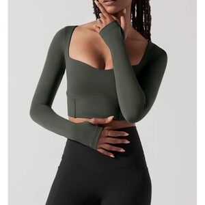 Popflex Sweetheart Long Sleeve Crop Top in Forestwood - 1X